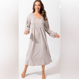 Threads 4 Thought Tan Brigitte Tie Neck Dress Size Medium NWT